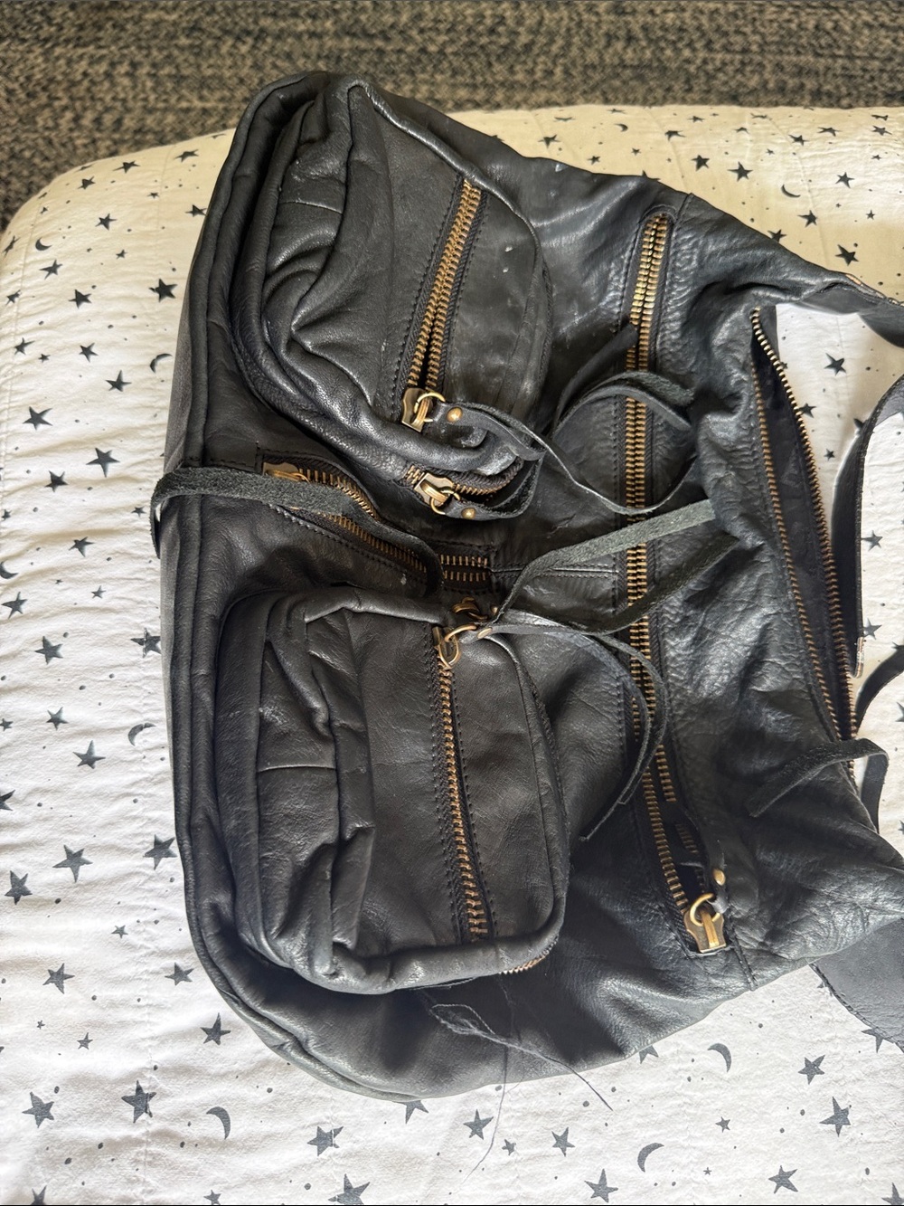 Black Leather Multi-Pocket Shoulder Bag, Pepe Moll - Picture 9 of 10